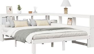 vidaXL Cama Con Estanter&iacute;a Sin Colch&oacute;n Madera Maciza Blanca 160x200 Cm Vidaxl