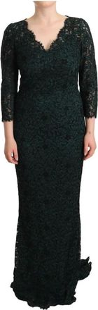 Dolce & Gabbana Groene Bloemenkanten Maxi Jurk - Dames - Avondkleed - Groen - L - Katoen - Kleedjes