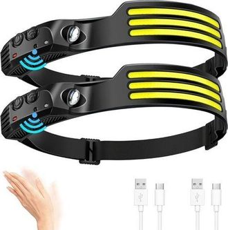 OEM Linterna Frontal Led Ultra Potente, 3000 L&uacute;menes, 3 Led Superbrillantes, 230&deg;, Recargable Por Usb, Con Sensor De Movimiento, Resistente Al Agua Ipx5, 