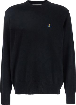 Vivienne Westwood alex Black Crewneck Sweater With Orb Logo Detail On The Front In Wool And Cashmere Woman