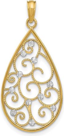 Diamond2Deal 14k Yellow Gold Rhodium Beaded Filigree Diamond-Cut Teardrop Charm