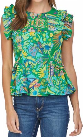 Fate Ruffle Cap Sleeve Peplum Top In Green