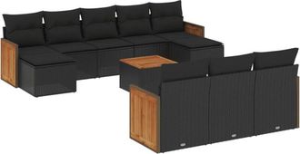 vidaXL Set De Sof&aacute;s De Jard&iacute;n 11 Pzas Y Cojines Rat&aacute;n Sint&eacute;tico Negro Vidaxl