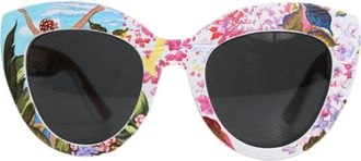 Dolce & Gabbana Womens Multicolor Wood Crystal Brass Frame Floral Hand Paint Sunglasses Real