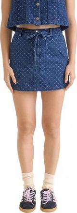 Blu Pepper Polka Dot Belt Tie Mini Skirt In Denim