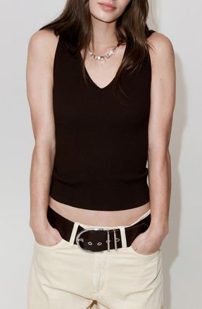 Mango V-Neck Fine Knit Top in Chocolate at Nordstrom, Size X-Small