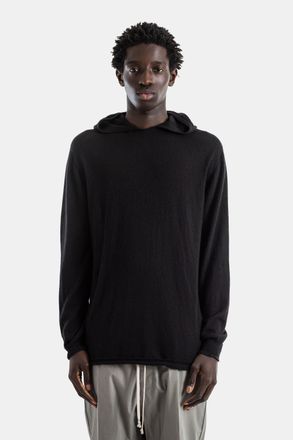 Rick Owens Mens Oversize Black Wool Hoodie Sweater