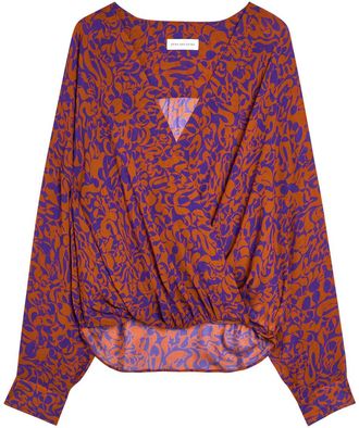 Dries Van Noten Camiel Printed Chiffon Wrap Shirt - Orange - S (UK8-10 / S)