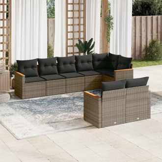 vidaXL Vidaxl - Set De Sof&aacute;s De Jard&iacute;n 8 Pzas Y Cojines Rat&aacute;n Sint&eacute;tico Gris