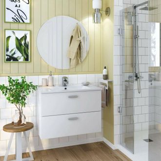 Dmora Mobile sottolavabo Tico, Mobiletto da bagno, Contenitore porta lavabo, Armadio per lavandino, 70x45 h50 cm, Bianco lucido - Dmora