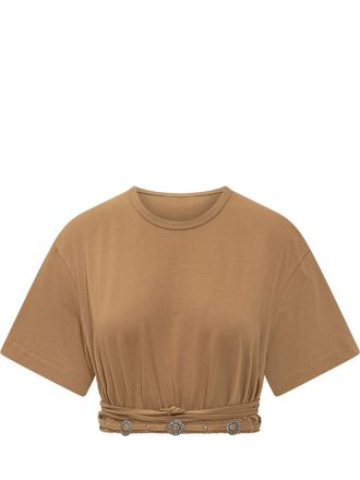 Pinko Brown Solid Crew Neck Top