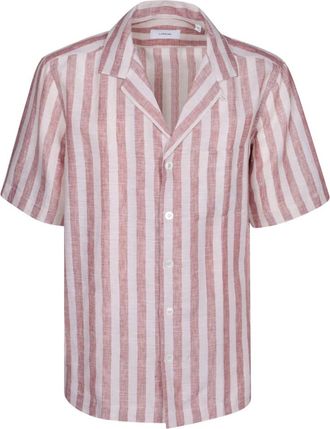 Lardini Klop Gestreept Shirt - Heren - Korte mouwen Overhemden - Veelkleurig - S - Linnen - Overhemden
