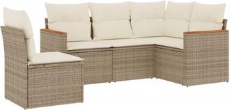 vidaXL Vidaxl - Juego De Sof&aacute;s Jard&iacute;n Con Cojines 5 Pzas Rat&aacute;n Sint&eacute;tico Beige