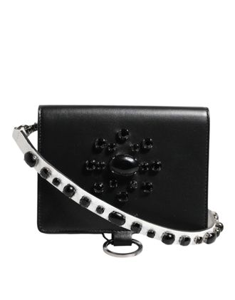 Dolce & Gabbana Womens Black Leather Crystal Embellished Card Holder Wallet