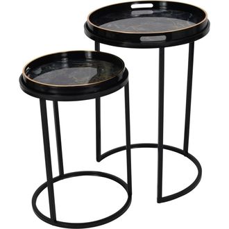 Libra Interiors Vesuvius Black & Gold Set of 2 Side Tray Tables