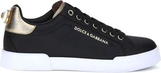 Dolce & Gabbana Portofino Leren Sneakers - Dames - Sneakers - Zwart - 39 1/2 EU - Leer - Schoenen