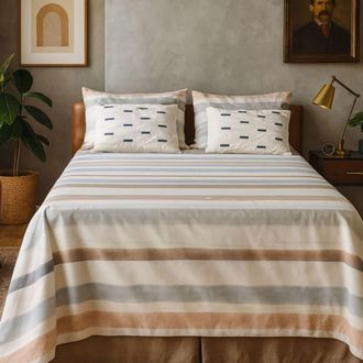 Alo Home Juego de s&aacute;banas algod&oacute;n 100% rayas terracota 4 piezas - cama 150 cm