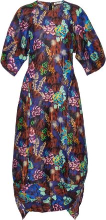 Henrik Vibskov Midi-jurk met pofmouwen en abstracte print - Blauw