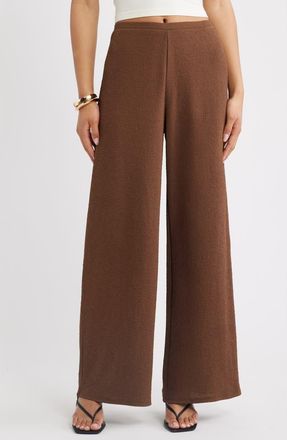 Open Edit Puckered Crepe Wide Leg Pants in Brown Terra at Nordstrom, Size Xx-Small
