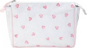 Lenora Womens Large Make Up Bag In White With Pink Hearts