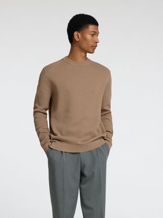 Selected Rundhalspullover SELECTED SLHDANE LS KNIT STRUCTURE CREW NECK NOOS, Herren, Gr. S, beige (greige), Strick, Obermaterial: 100% Baumwolle, unifarben, re