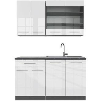 Vicco Cucina completa Fame-Line, Bianco lucido/antracite, 140 cm senza piano di lavoro