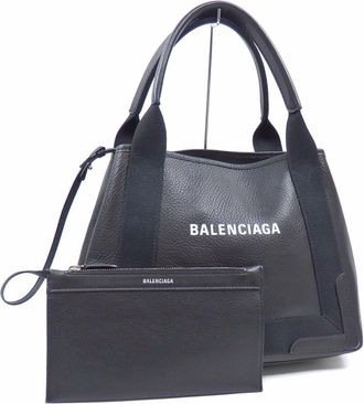 Balenciaga Black Leather Canvas Tote Bag (Pre-Owned)