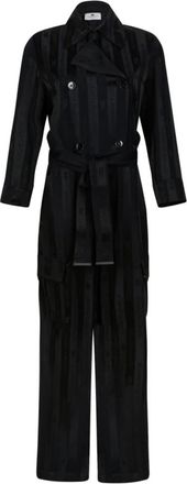 Elisabetta Franchi Satijnen Jumpsuit met Jacquard Strepen - Dames - Jumpsuits - Zwart - S - Satijn - Jumpsuits & Playsuits