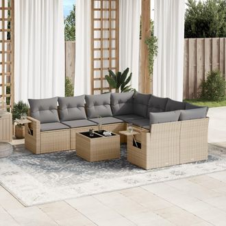 vidaXL Set De Sof&aacute;s De Jard&iacute;n 9 Pzas Con Cojines Rat&aacute;n Sint&eacute;tico Beige Vidaxl