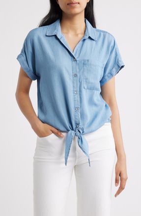 Beach Lunch Lounge Romi Tie Front Denim Shirt in Light Wash at Nordstrom, Size X-Large