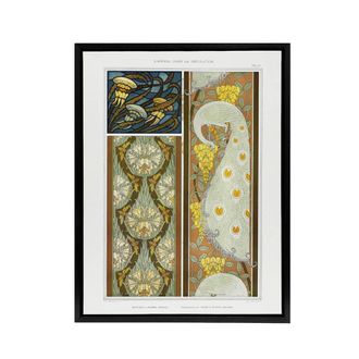 Artery8 Peacock Jellyfish Lily Nouveau Framed Canvas Wall Art Print Verneuil in Brown | Size: W24 x H32