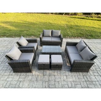 Fimous Fimous Garden Furniture Sets 7 Pieces Outdoor Rattan Furniture Manual Wicker Patio Sofa Chair Set with Coffee Table 2 Small Footstools Dark Grey Mixed