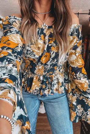 Azura Exchange Bloemige Offshoulder Lange Mouwen Top