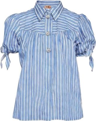 N&deg;21 Kort Mouw Gestreept Shirt - Dames - Overhemden - Veelkleurig - L - Katoen - Overhemden