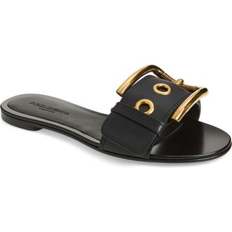 Dolce & Gabbana Buckle Slide Sandal in Nero at Nordstrom, Size 7.5Us