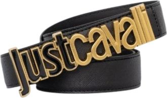 Just Cavalli Metalen Lettering Dames Riem - Dames - Riemen - Zwart - 85 CM - Leer - Accessoires