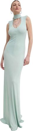 Elisabetta Franchi Maxi-jurk met coltrui en cut-out - Dames - Avondkleed - Groen - S - Leer - Kleedjes
