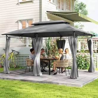 OUTSUNNY x 4m Garden Gazebo with Sides, Double Roof Metal Gazebo, Grey