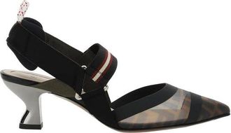 Fendi Mesh Toe Sling-Back Kitten Heel Pumps - Dames - Pumps - Zwart - 35 1/2 EU - Leer - Schoenen