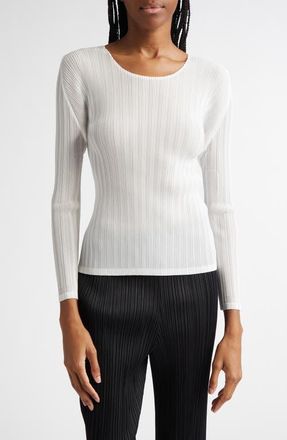 Pleats Please Issey Miyake Pleated Long Sleeve Top in White at Nordstrom, Size 5