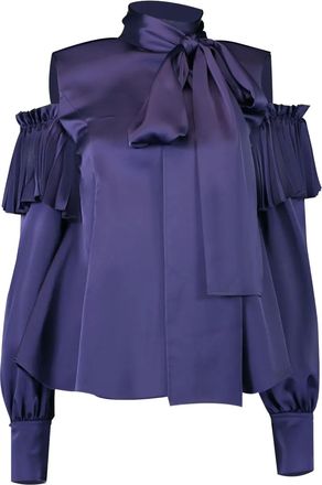 ADEAM Ashlee pleated cold-shoulder blouse - Blauw