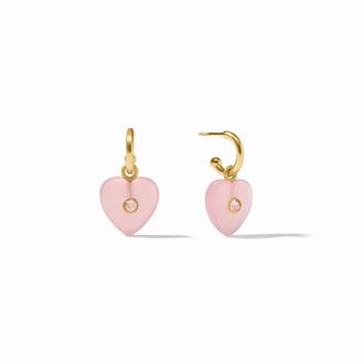 Julie Vos Womens Heart Hoop & Charm Earring In Pink Quartz