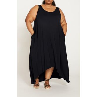 Universal Standard Athena Divine Sleeveless Jersey High-Low Maxi Dress in Black at Nordstrom, Size 2Xl