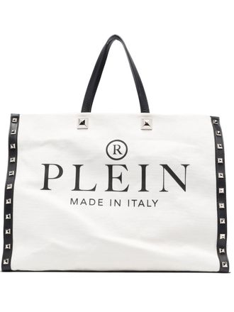Philipp Plein studded logo-print tote bag - White