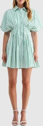 Mila Mae Stripe Pleated Dolman Sleeve Mini Shirtdress in Green Stripe at Nordstrom Rack, Size Medium
