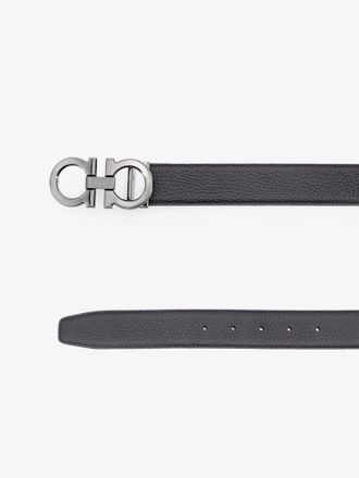Ferragamo Mens Reversible Hammered Leather Belt Black