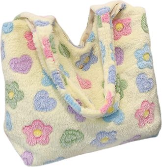 PartyKindom Women Tote Bag Large Plush Shoulder Bag Single Tote Casual Shopping for Women Teen Girls Reusable Grocery in Cream White with Spacious Interior