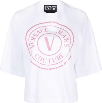 Versace Jeans Couture glittered logo-print cotton T-shirt - women - Cotton - S - White