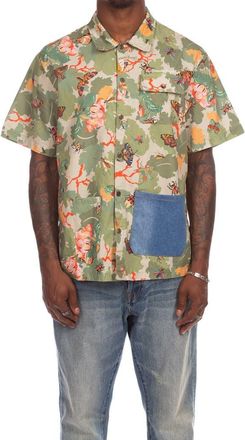 Billionaire Boys Club BB Foliage Short Sleeve Cotton Ripstop Button-Up Shirt in Pale Marigold at Nordstrom, Size Xx-Large