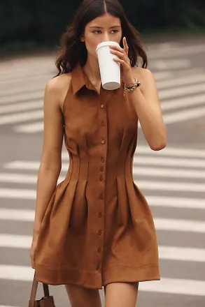 Exquise Tobie Faux-Suede Pintuck Mini Dress